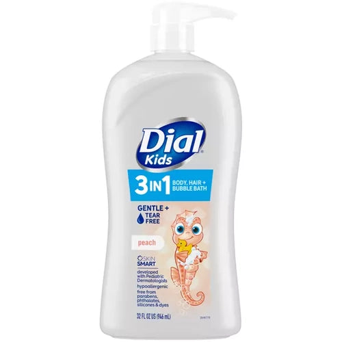 Dial Dial Kids 3-in-1 Body+Hair+Bubble Bath, Peach, 32 Fl Oz Bath & Body