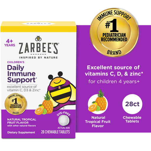 Zarbee's Zarbee's Children's Daily Immune Support, 4+ Years, Natural Tropical Fruit, 28 Chewable Tablets Fruits & Vegetables
