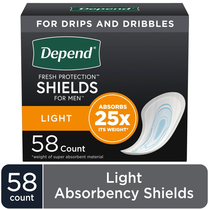Depend Depend Shields for Men, Incontinence Pads with Light Absorbency, 58 Count Incontinence Aids