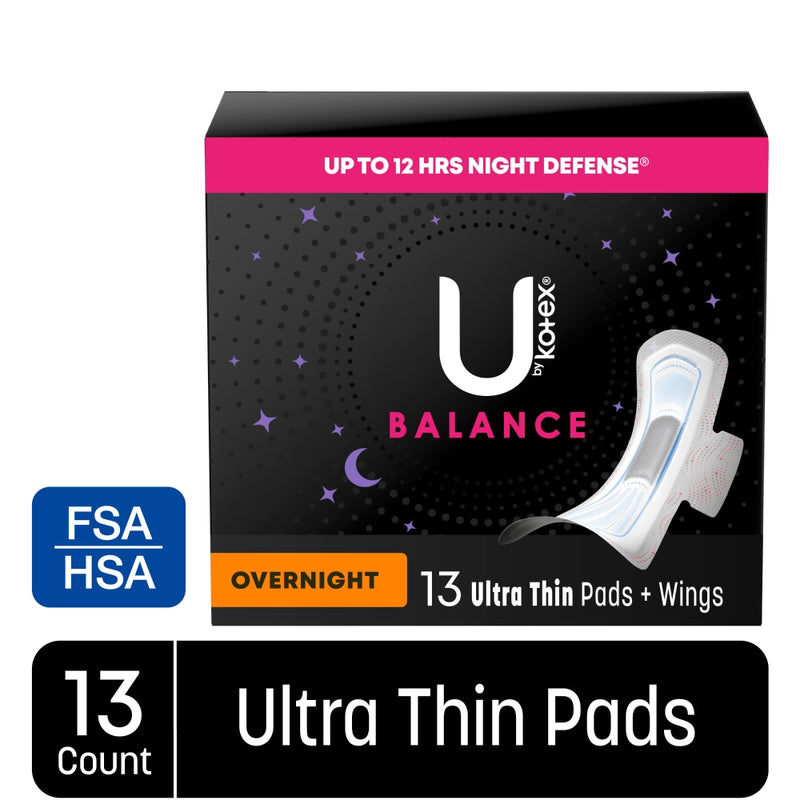 U by Kotex U by Kotex Balance Ultra Thin Overnight Pads with Wings, 13 Count Feminine Pads & Protectors