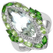 Bids.com 4.90 Carat Genuine Green Amethyst, Peridot and Chrome Diopside .925 Sterling Silver Ring Rings