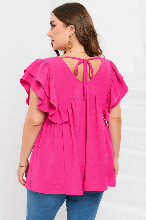 Ruffle V Neck Tie Back Tunic Top