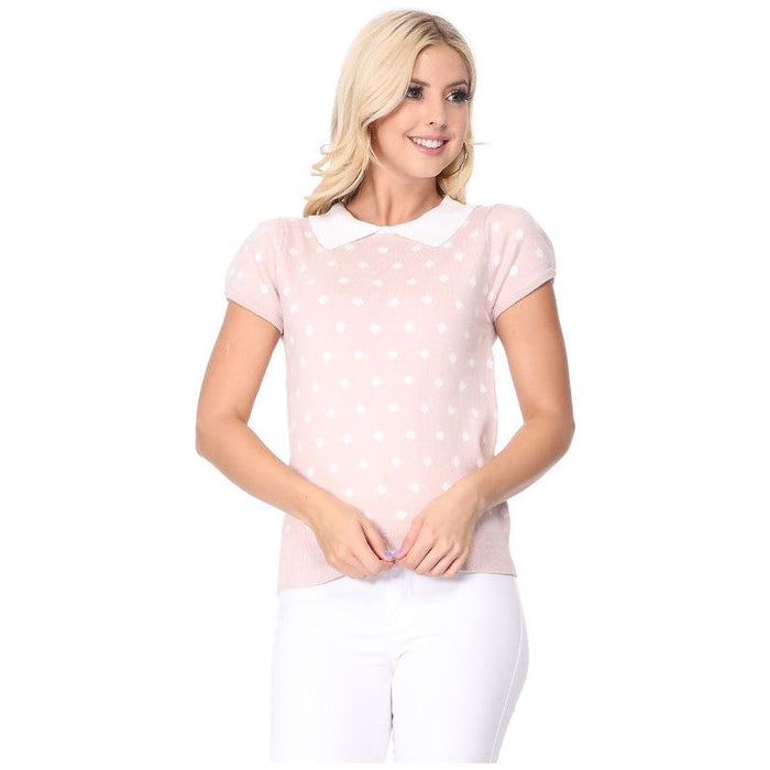 Puffed Cap Sleeve Polka Dot Jacquard Sweater