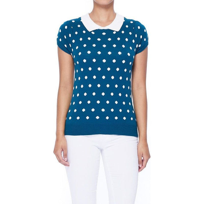 Puffed Cap Sleeve Polka Dot Jacquard Sweater