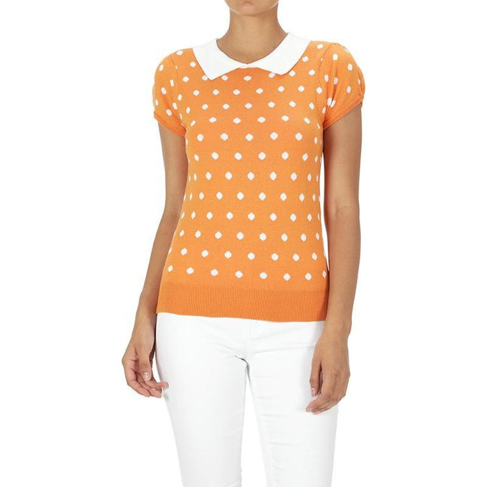 Puffed Cap Sleeve Polka Dot Jacquard Sweater