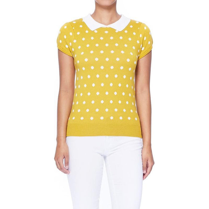 Puffed Cap Sleeve Polka Dot Jacquard Sweater