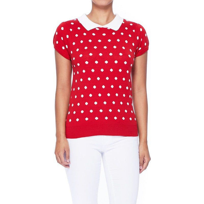 Puffed Cap Sleeve Polka Dot Jacquard Sweater