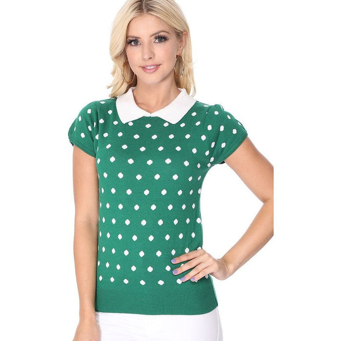 Puffed Cap Sleeve Polka Dot Jacquard Sweater