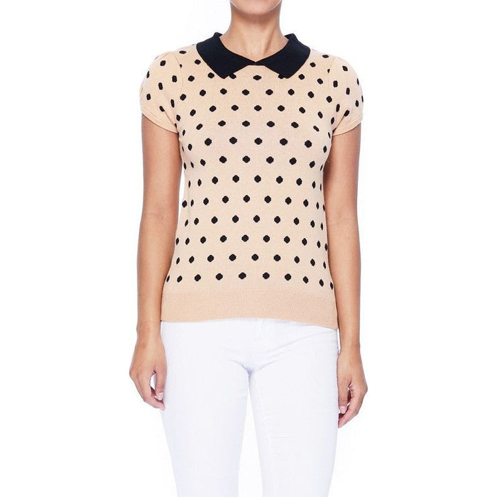 Puffed Cap Sleeve Polka Dot Jacquard Sweater