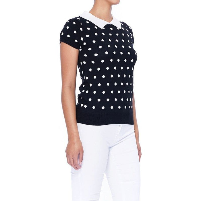 Puffed Cap Sleeve Polka Dot Jacquard Sweater