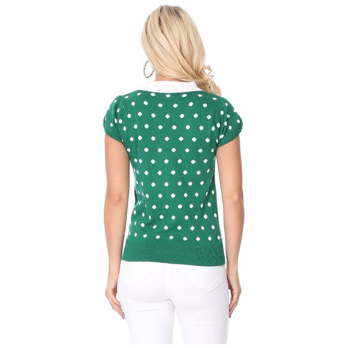 Puffed Cap Sleeve Polka Dot Jacquard Sweater