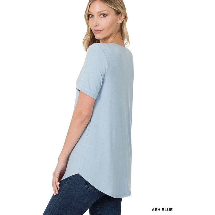 Short Sleeve V-Neck Round Hem Top