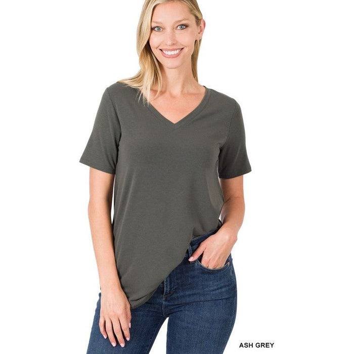 Short Sleeve V-Neck Round Hem Top