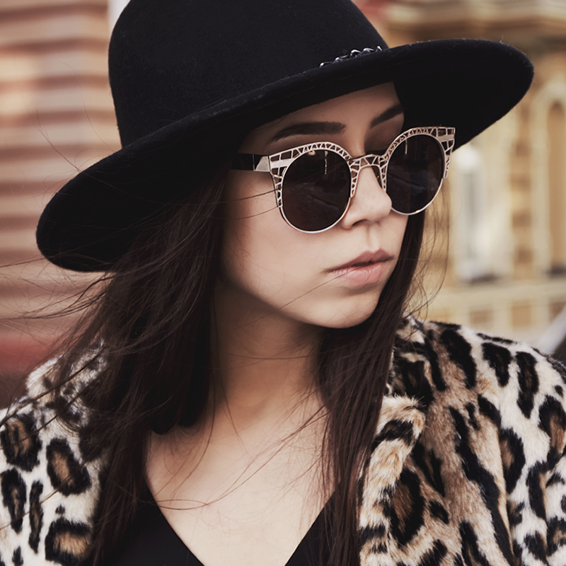 zeroUV Women's Indie Round Metal Laser Cut Mesh Cat Eye 9432 Sunglasses