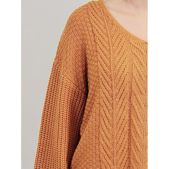 V Neck Bell-Sleeve Cable-Knit Oversize Sweater Top