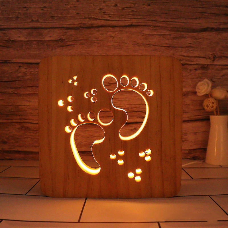 Dercass Dercass Little Feet Led Night Light Solid Wood Low Energy Used Button Switch S Tables Saddle Brown