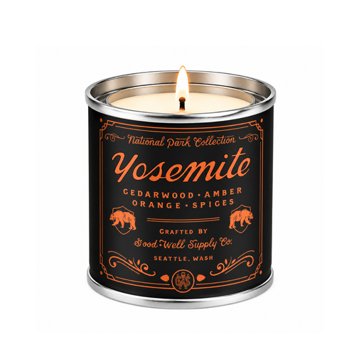 Good & Well Supply Co Yosemite National Park Candle Candles Black Half Pint / 8oz / Cotton Wick,Pint / 14oz / Cotton Wick