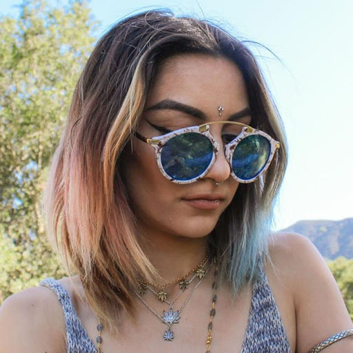 zeroUV Arched Marble Pattern P3 Mirrored Lens Round Sunglasses A218 Sunglasses