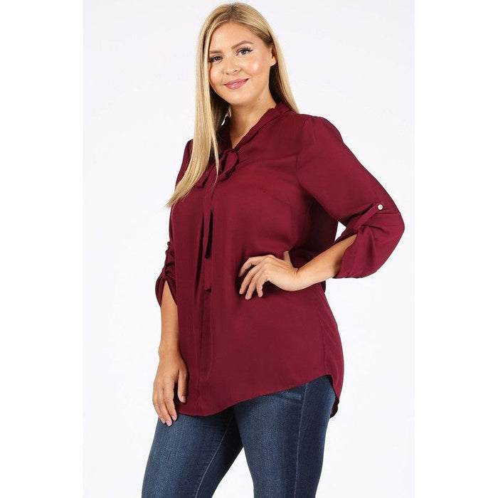 Plus Size Tie V-Neck Top