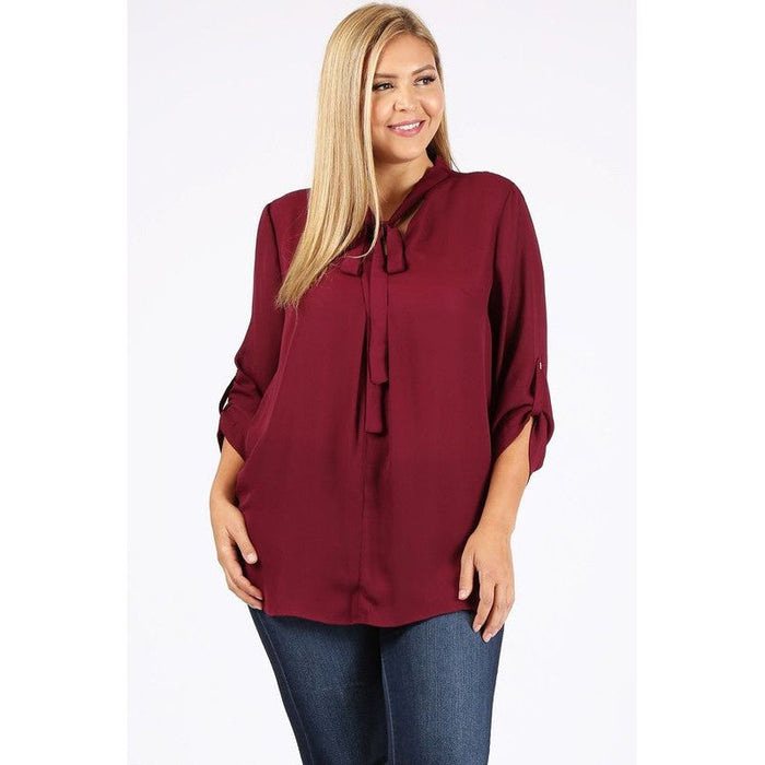 Plus Size Tie V-Neck Top