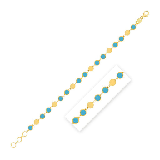 Bids.com 14k Yellow Gold Turquoise Geometric Mirror Gem Chain Bracelet (5.00 mm) Bracelets White Smoke 7.25 / Yellow Gold