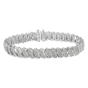 Bids.com .925 Sterling Silver 3.0 Cttw Diamond Multi Row Cluster Slanted Wave Link 7-Â¼â€ Tennis Bracelet (I-J Color, I2-I3 Clarity) Bracelets