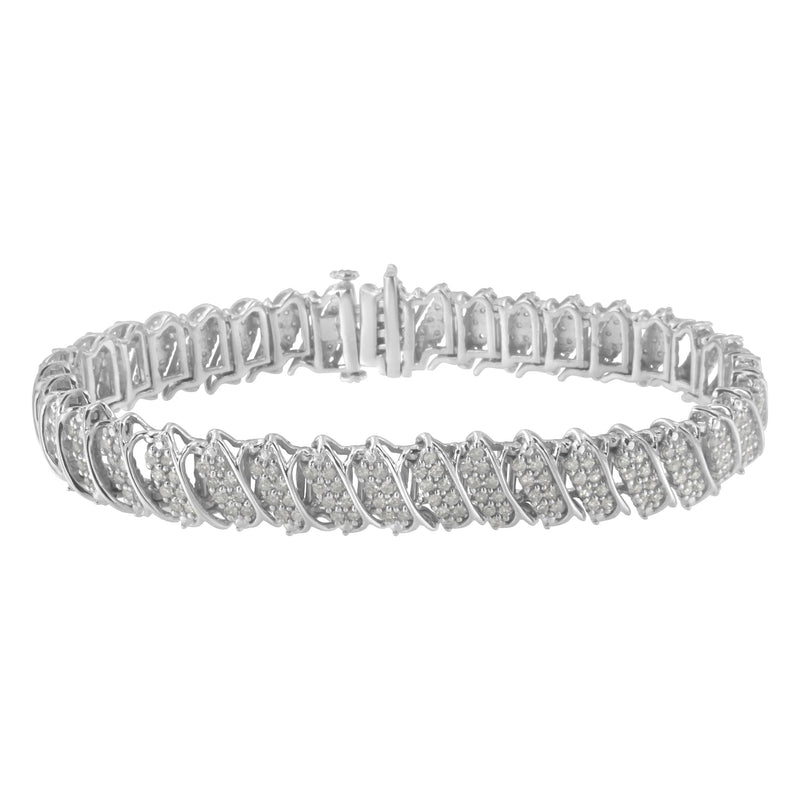 Bids.com .925 Sterling Silver 3.0 Cttw Diamond Multi Row Cluster Slanted Wave Link 7-Â¼â€ Tennis Bracelet (I-J Color, I2-I3 Clarity) Bracelets