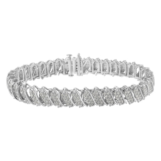 Bids.com .925 Sterling Silver 3.0 Cttw Diamond Multi Row Cluster Slanted Wave Link 7-Â¼â€ Tennis Bracelet (I-J Color, I2-I3 Clarity) Bracelets