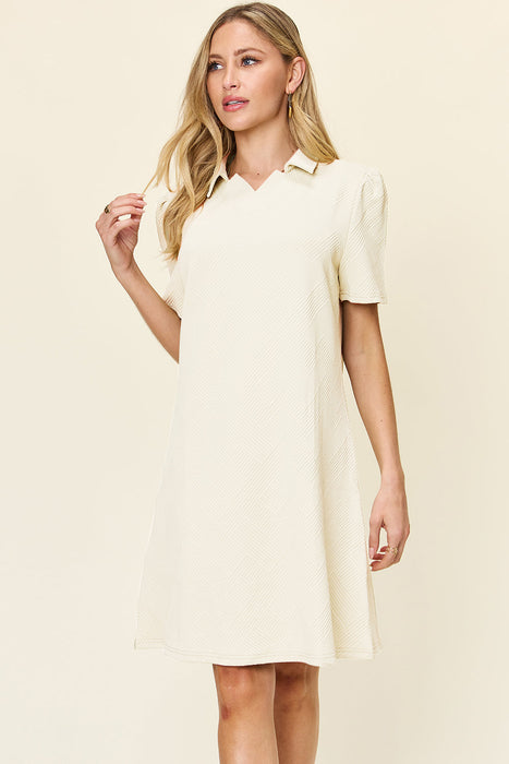 Double Take Texture Collared Neck Short Sleeve Dress