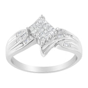 Bids.com 10K White Gold 1/3 Cttw Princess and Baguette Cut Diamond Bypass Style Cocktail Ring (I-J Color, I1-I2 Clarity) - Size 4 Rings