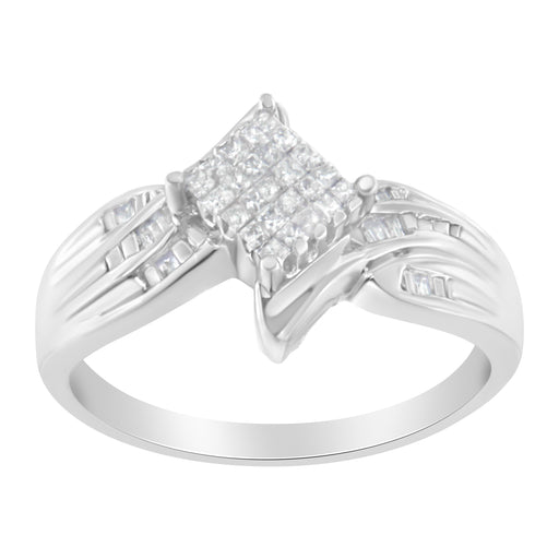 Bids.com 10K White Gold 1/3 Cttw Princess and Baguette Cut Diamond Bypass Style Cocktail Ring (I-J Color, I1-I2 Clarity) - Size 4 Rings