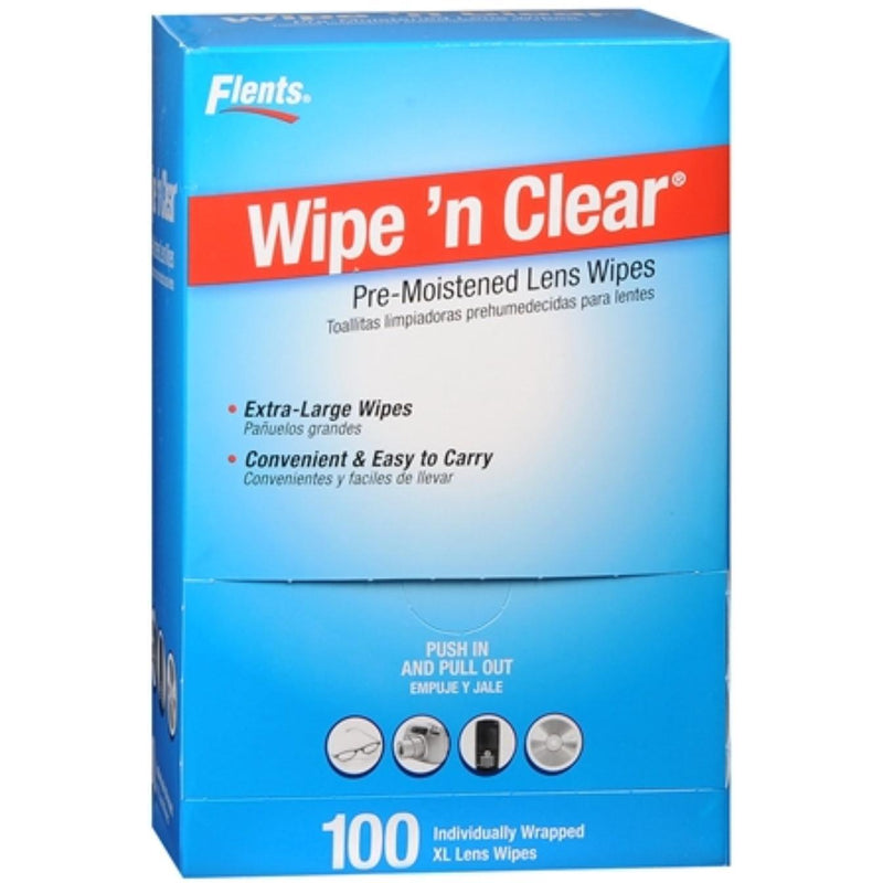 Flents Wipe 'N Clear Lens Cleaning Wipes with Desktop Dispenser – 100 Count Vision Care