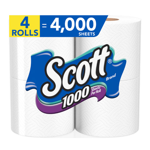 Scott Scott 1000 Sheets Per Roll Toilet Paper, 4 Rolls, Bath Tissue Toilet Paper White Smoke