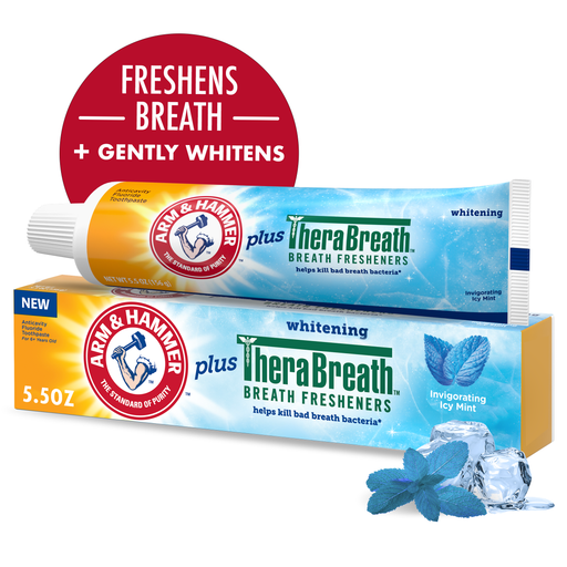 Arm & Hammer Arm & Hammer Plus TheraBreath Toothpaste, Fluoride, Anticavity, Whitening, Breath Fresheners, Invigorating Icy Mint, 5.5 Ounce Toothpaste
