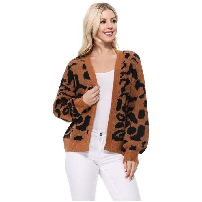 Leopard Jacquard Open Front Shrug Cardigan