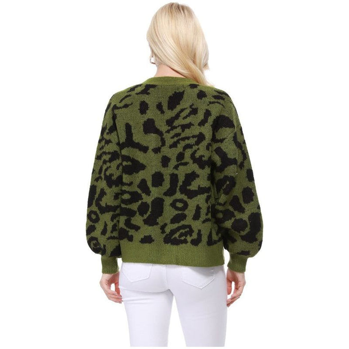 Leopard Jacquard Open Front Shrug Cardigan