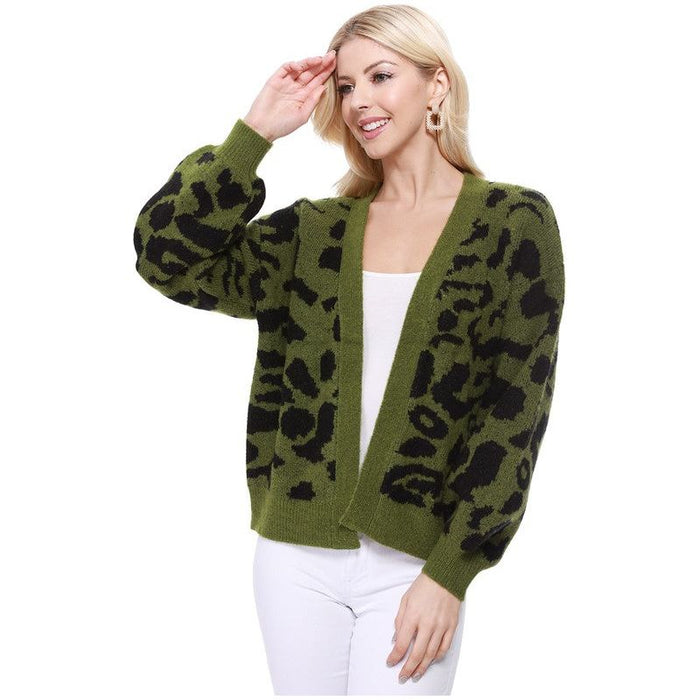 Leopard Jacquard Open Front Shrug Cardigan