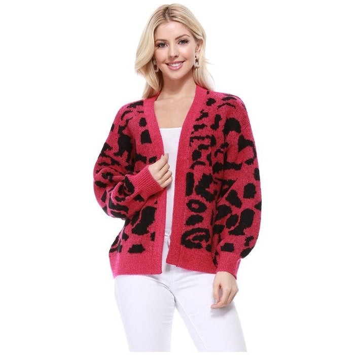 Leopard Jacquard Open Front Shrug Cardigan