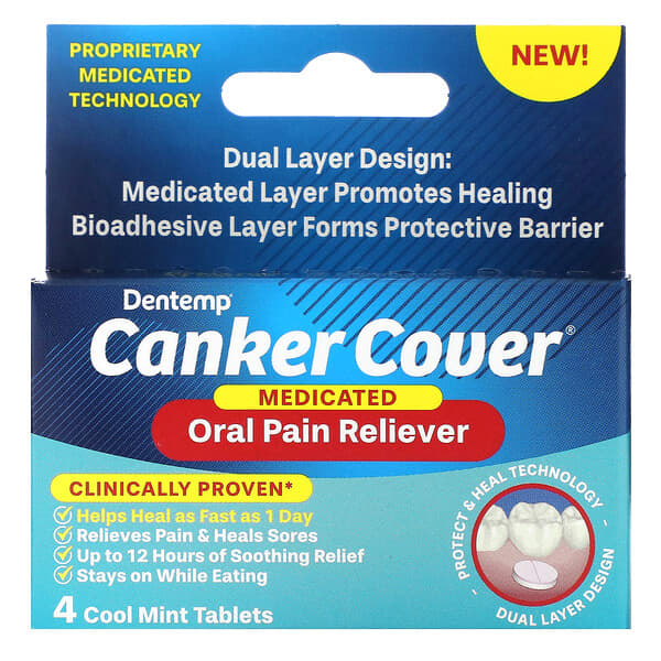 Dentemp Dentemp Canker Cover, Medicated Oral Pain Reliever, 4 Cool Mint Tablets Toothbrush Covers