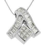 Bids.com 14K White Gold 1 7/8 cttw Princess and Baguette Cut Mixed Geometry Diamond Pendant Necklace (G-H, SI1-SI2) Necklaces