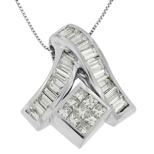 Bids.com 14K White Gold 1 7/8 cttw Princess and Baguette Cut Mixed Geometry Diamond Pendant Necklace (G-H, SI1-SI2) Necklaces
