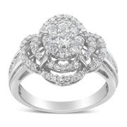Bids.com 14K White Gold 1.0 Cttw Round & Baguette Cut Diamond Floral Cluster Quatrefoil Channel Set Band Cocktail Statement Ring (H-I Color, SI2-I1 Clarity) - Size 6-3/4 Rings
