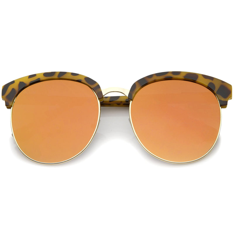 zeroUV Women's Oversize Round Half Frame Flash Lens Sunglasses A388 Sunglasses