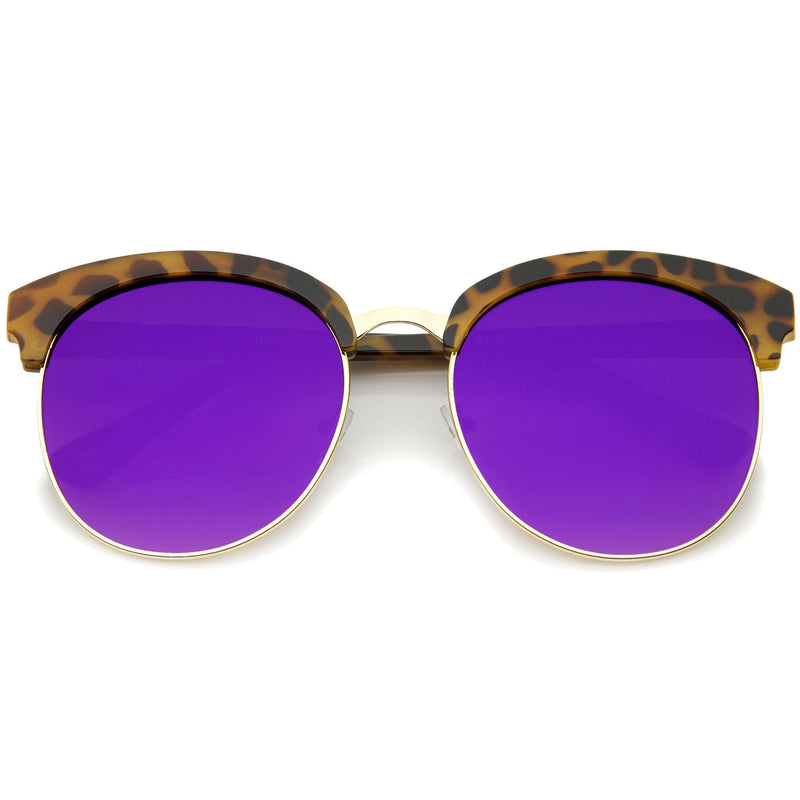 zeroUV Women's Oversize Round Half Frame Flash Lens Sunglasses A388 Sunglasses