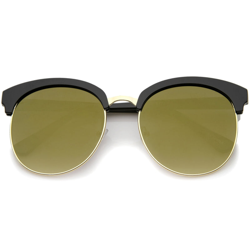 zeroUV Women's Oversize Round Half Frame Flash Lens Sunglasses A388 Sunglasses