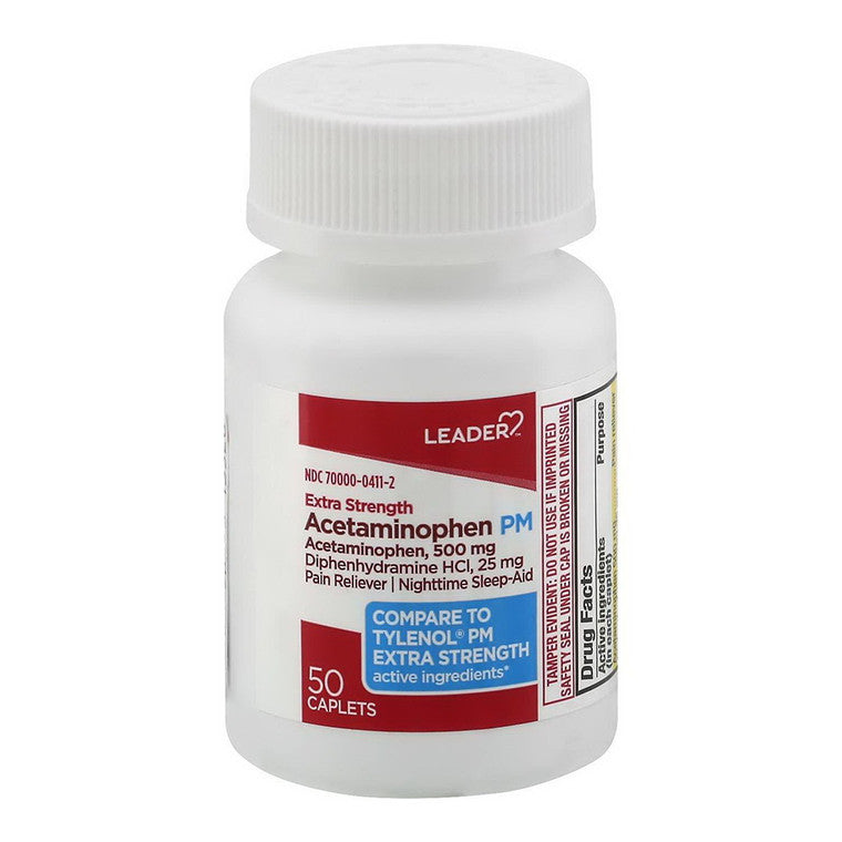 Leader Health Care Leader Health Care Acetaminophen, PM, Extra Strength, 500 Mg, Caplets Medicine & Drugs Gray