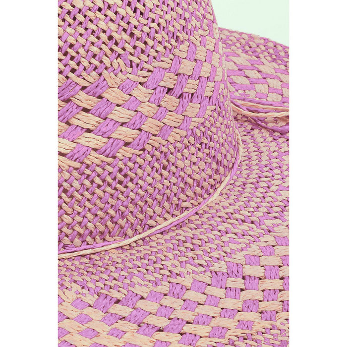 Fame Checkered Straw Weave Sun Hat