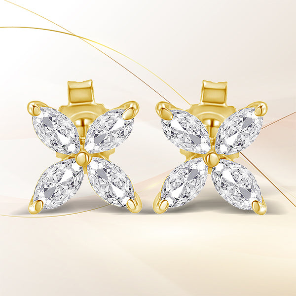 Bids.com 14K White Gold 1/2 Cttw Marquise Diamond 8 Stone Floral Leaf Stud Earrings (H-I Color, SI1-SI2 Clarity) Earrings