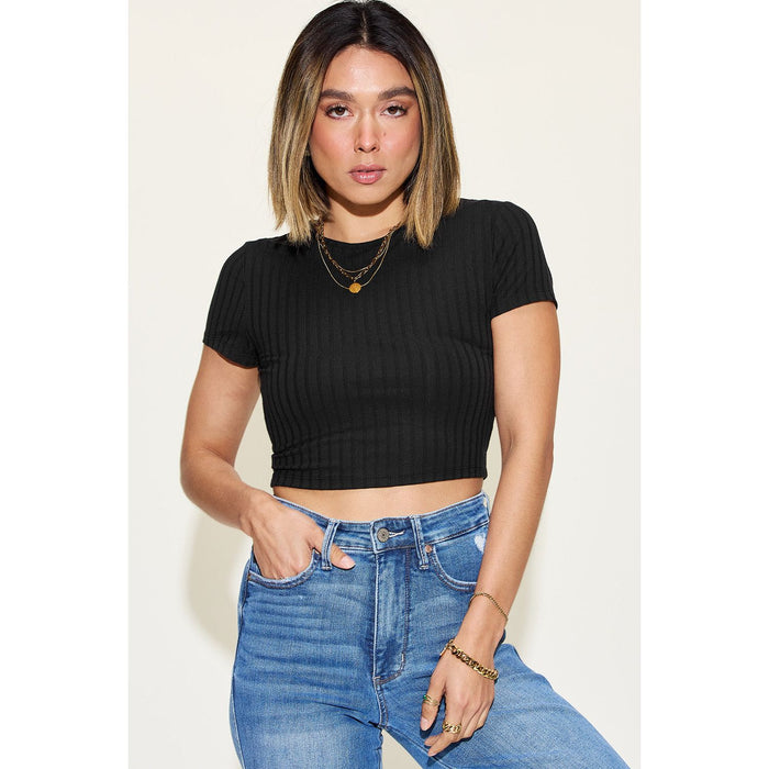 Basic Bae Ribbed Round Neck Short Sleeve T-Shirt