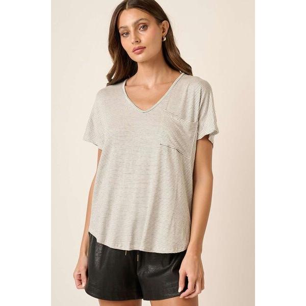 Mittoshop Striped V-Neck Short Sleeve T-Shirt